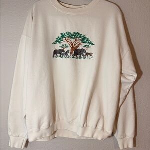 Men's Cream Crewneck Sweater with Safari Embroidery